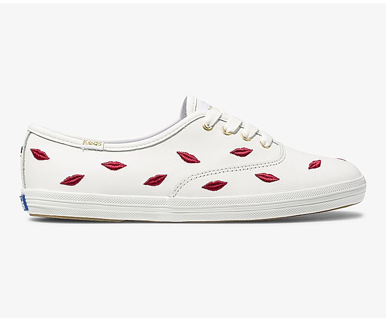 Keds Womens Multicolor White Lace Up Shoes - Keds X Kate Spade New York Champion Leather Embroidered